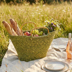 Olive Green Sabai Grass Market Tote with Round Wooden Handles