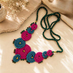 Handcrafted Pink and Teal Sabai Grass Multi-Disc Necklace