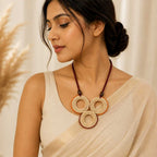 Triple Ring Sabai Grass Necklace with Beaded Accents