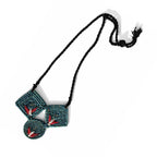 Handwoven Teal Sabai Grass Triple Geometric Pendant Necklace