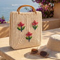 Handwoven Sabai Grass Tote with Floral Embroidery