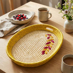 Sun-Kissed Oval Sabai Grass Tray with Floral Embroidery