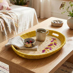 Sun-Kissed Oval Sabai Grass Tray with Floral Embroidery