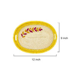 Sun-Kissed Oval Sabai Grass Tray with Floral Embroidery