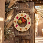 Floral Embroidered Sabai Grass Wreath with Handwoven Charms