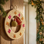 Floral Embroidered Sabai Grass Wreath with Handwoven Charms