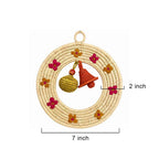 Floral Embroidered Sabai Grass Wreath with Handwoven Charms