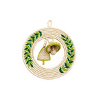 Handwoven Sabai Grass Wreath with Green Leaf Embroidery