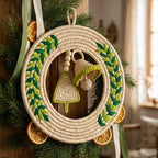 Handwoven Sabai Grass Wreath with Green Leaf Embroidery