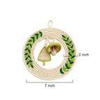 Handwoven Sabai Grass Wreath with Green Leaf Embroidery