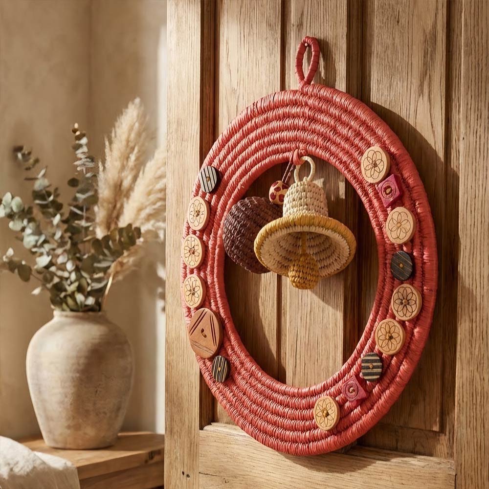 Terracotta Sabai Grass Wreath with Handcrafted Charms