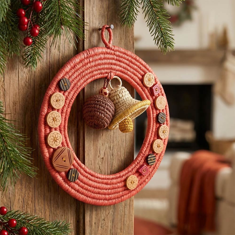 Terracotta Sabai Grass Wreath with Handcrafted Charms