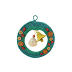 Teal Sabai Grass Wreath with Woven Bells and Charms