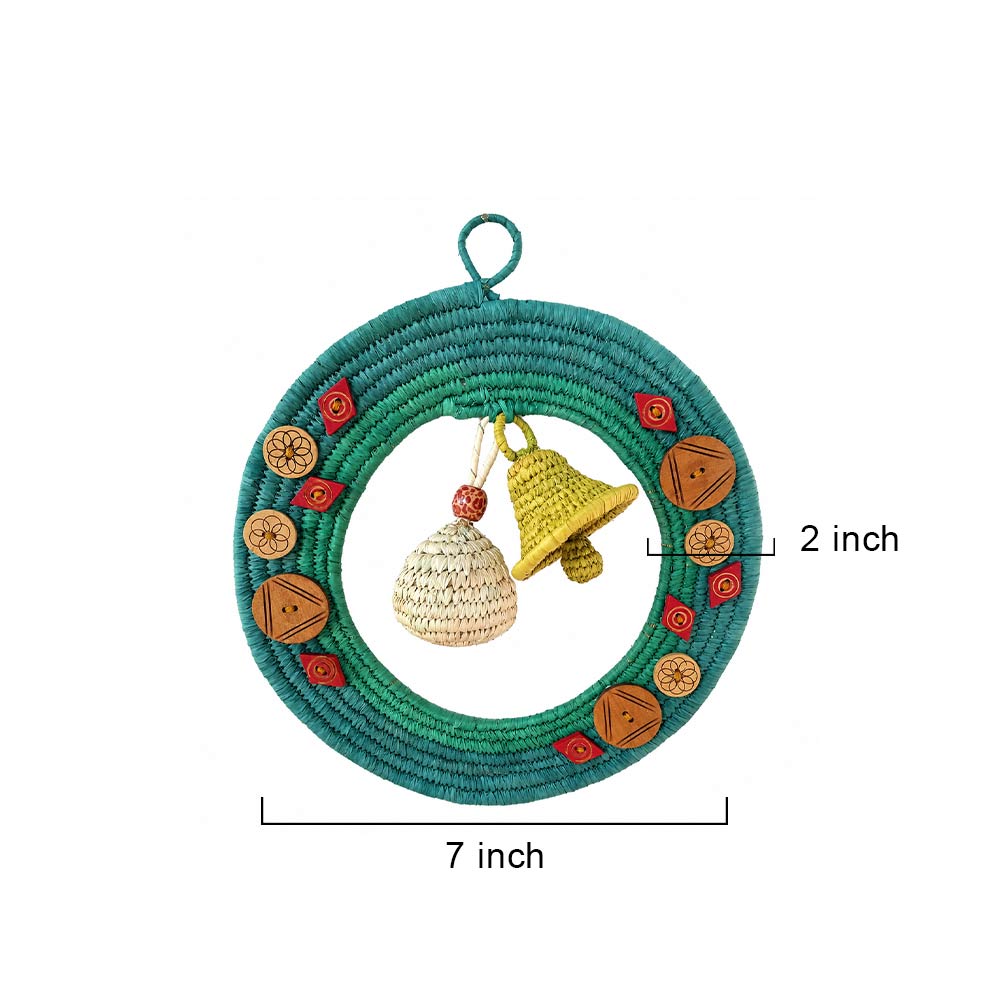 Teal Sabai Grass Wreath with Woven Bells and Charms