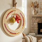 Handwoven Sabai Grass Circular Wall Art with Colorful Charms