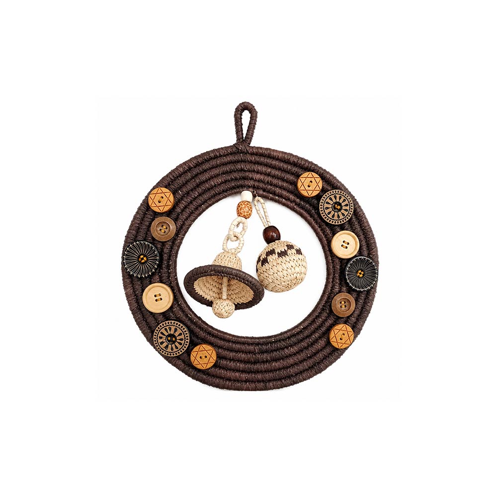 Rustic Sabai Grass Handwoven Wall Wreath with Hanging Bells