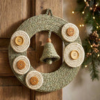 Sage Sabai Grass Wreath with Woven Bell and Button Charms