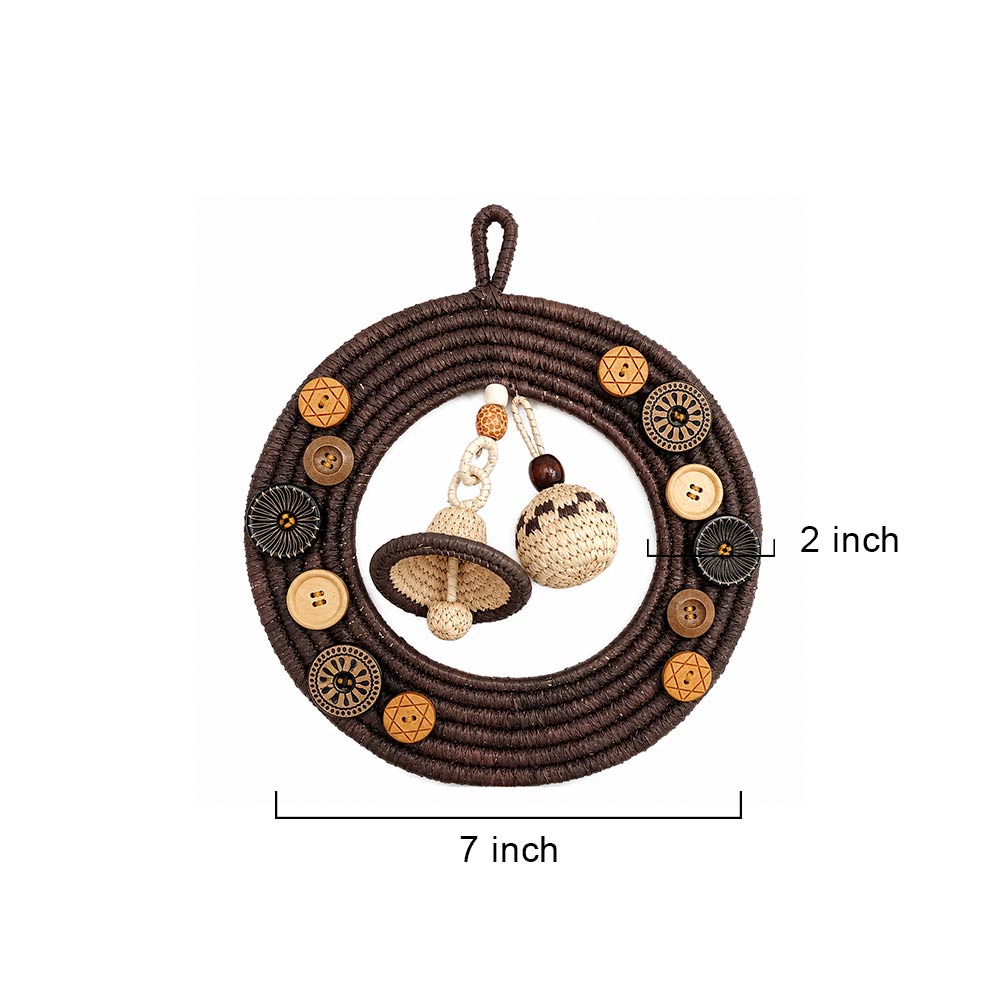 Rustic Sabai Grass Handwoven Wall Wreath with Hanging Bells