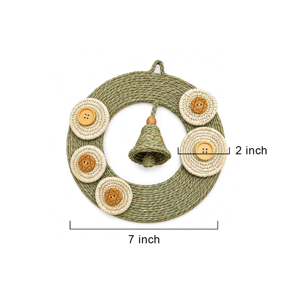 Sage Sabai Grass Wreath with Woven Bell and Button Charms