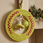 Chartreuse Sabai Grass Wreath with Handwoven Bell Ornament