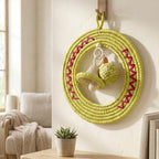 Chartreuse Sabai Grass Wreath with Handwoven Bell Ornament