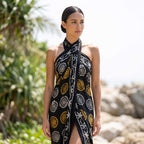 Block Printed Cotton Scarf with Swirl & Floral Design