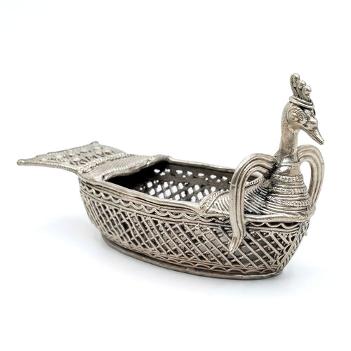Antique Silver Filigree Swan Boat Decorative Bowl