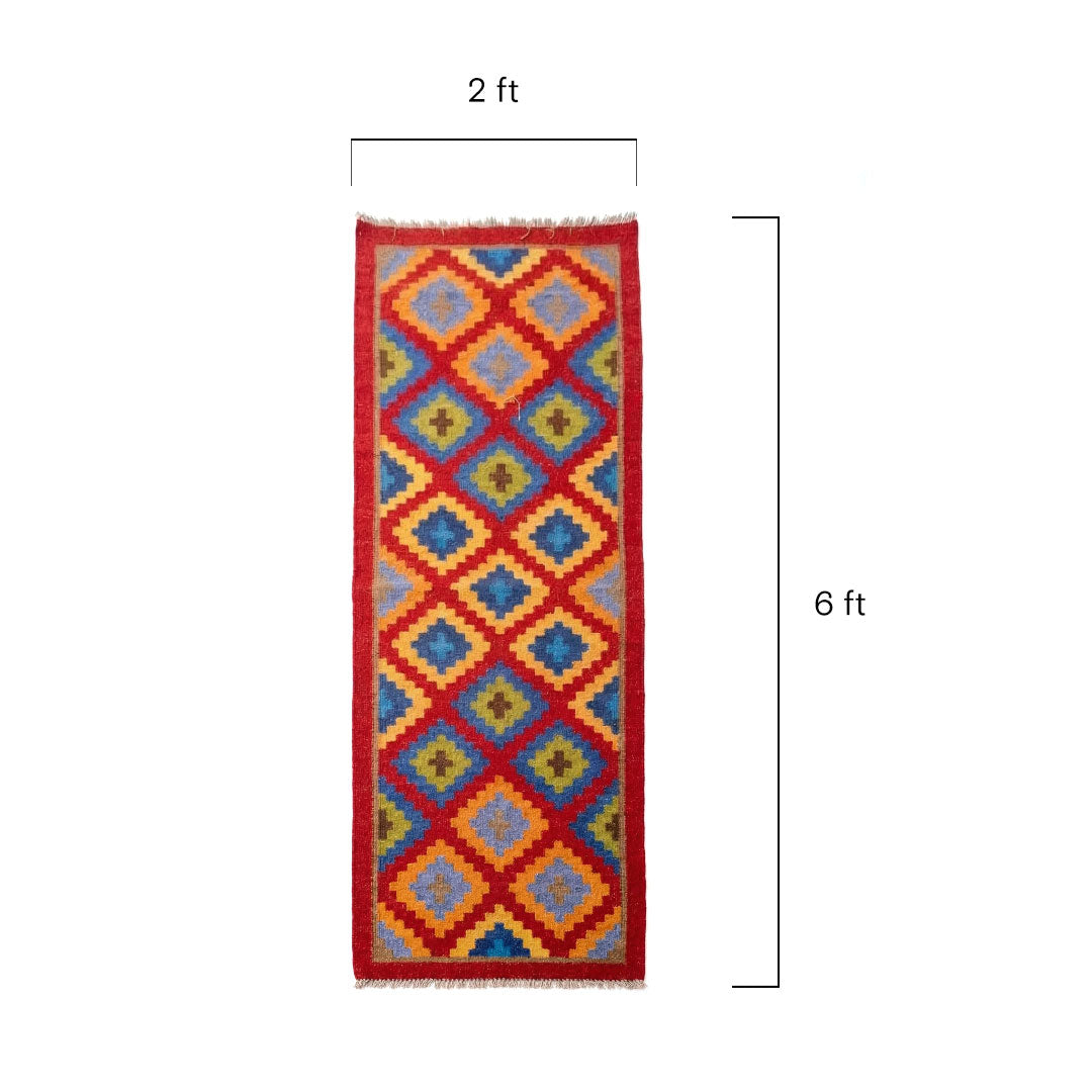 Vibrant Geometric Kilim Runner - Handcrafted Flatweave