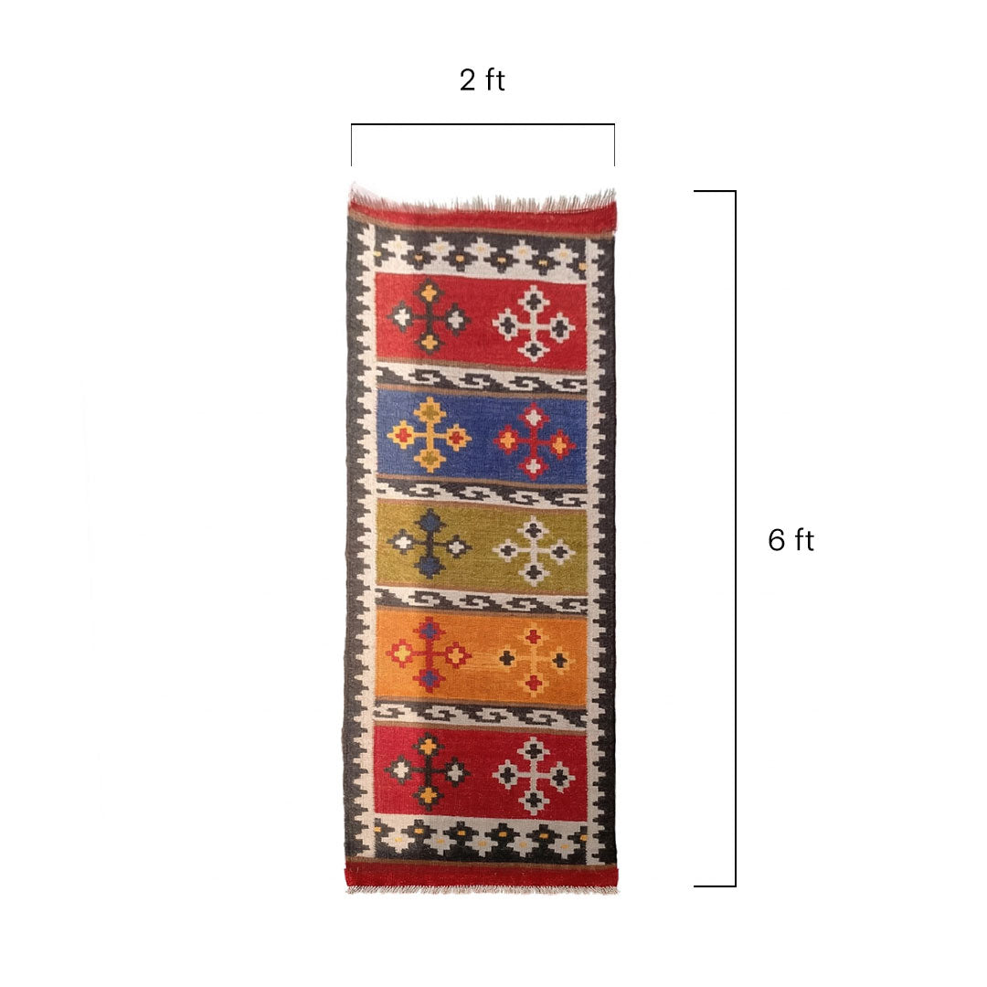 Multi-Color Tribal Kilim Runner - Handwoven Flatweave Rug