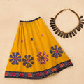 Mustard Floral Appliqué Skirt & Wooden Beaded Necklace Set