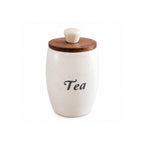 Handmade Speckled Ceramic Tea Canister with Wood & Marble Lid
