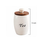 Handmade Speckled Ceramic Tea Canister with Wood & Marble Lid