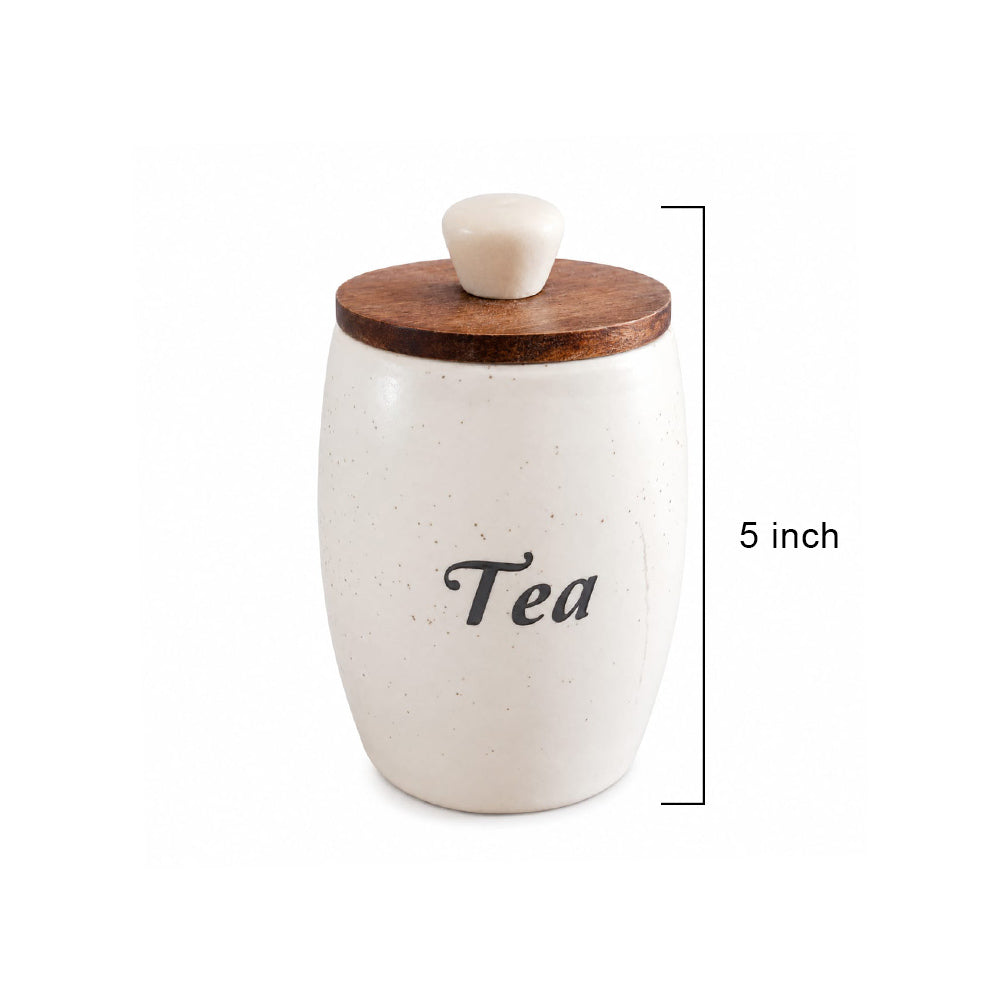 Handmade Speckled Ceramic Tea Canister with Wood & Marble Lid