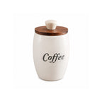 Rustic Speckled Ceramic Coffee Jar with Wood and Marble Lid