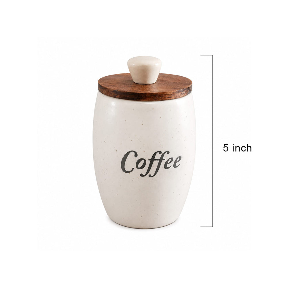 Rustic Speckled Ceramic Coffee Jar with Wood and Marble Lid