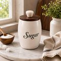 Handcrafted Speckled Ceramic Sugar Jar with Marble & Wood Lid
