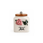 Hand-Sculpted Pink Floral Ceramic Tea Jar with Wooden Lid