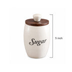 Handcrafted Speckled Ceramic Sugar Jar with Marble & Wood Lid