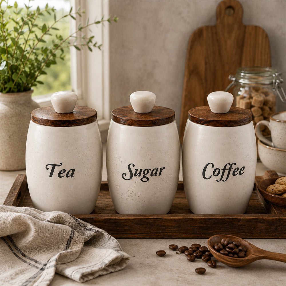 Artisan Speckled Ceramic Kitchen Canister Set of 3