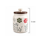 Hand-Painted Floral Ceramic Jar with Marble-Topped Wood Lid