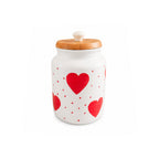 Hand-Painted Heart Motif Ceramic Storage Jar with Wooden Lid