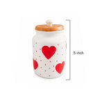 Hand-Painted Heart Motif Ceramic Storage Jar with Wooden Lid