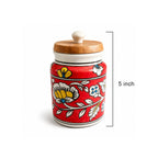 Artisan Red Floral Ceramic Storage Jar with Wooden Lid