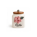 Artisan 3D Rose Ceramic Coffee Canister with Wooden Lid