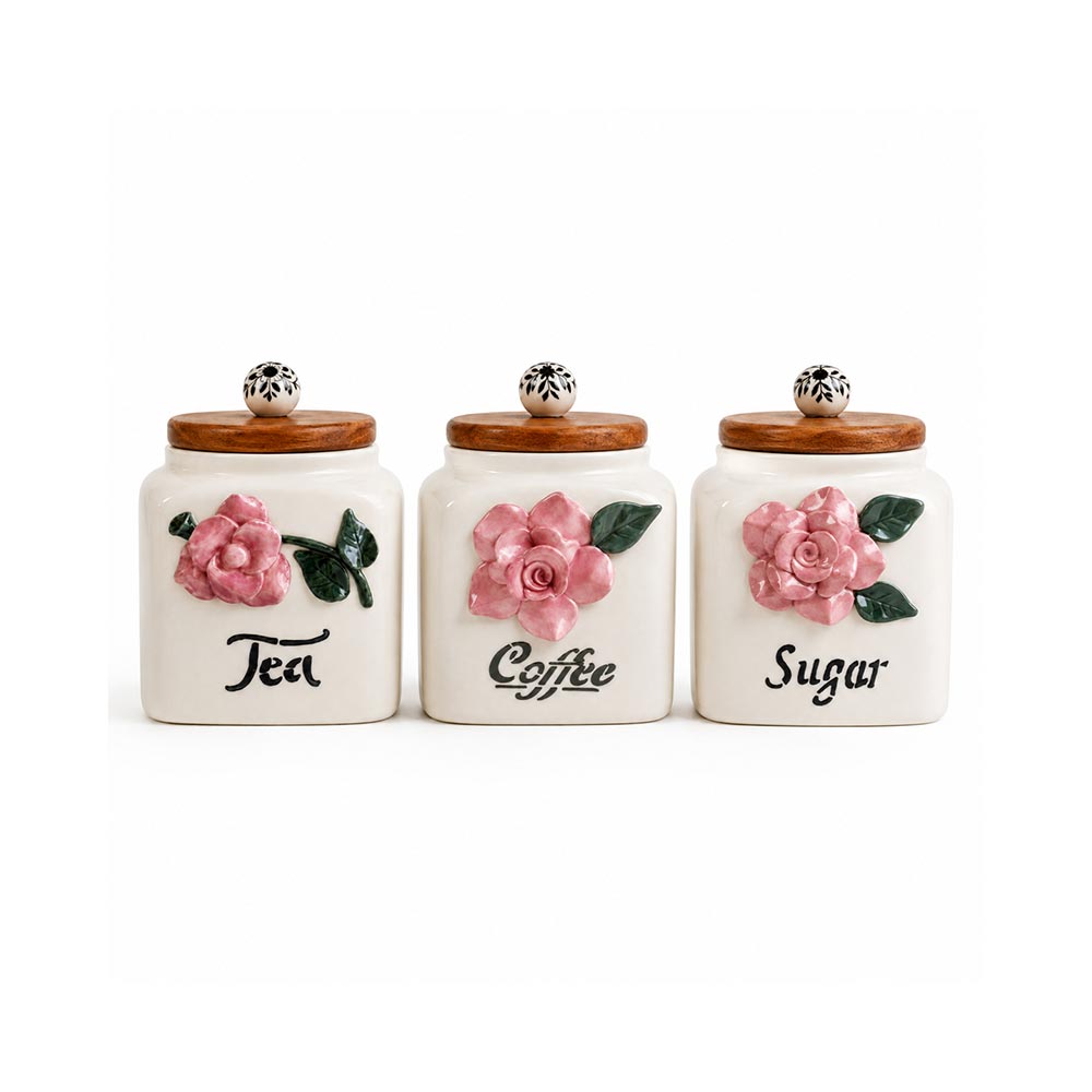 Vintage Floral Ceramic Kitchen Canister Set of 3