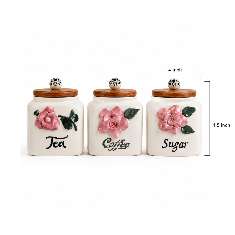 Vintage Floral Ceramic Kitchen Canister Set of 3
