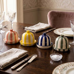 Hand-Painted Green Striped Ceramic Butter Pot and Keeper