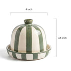 Hand-Painted Green Striped Ceramic Butter Pot and Keeper