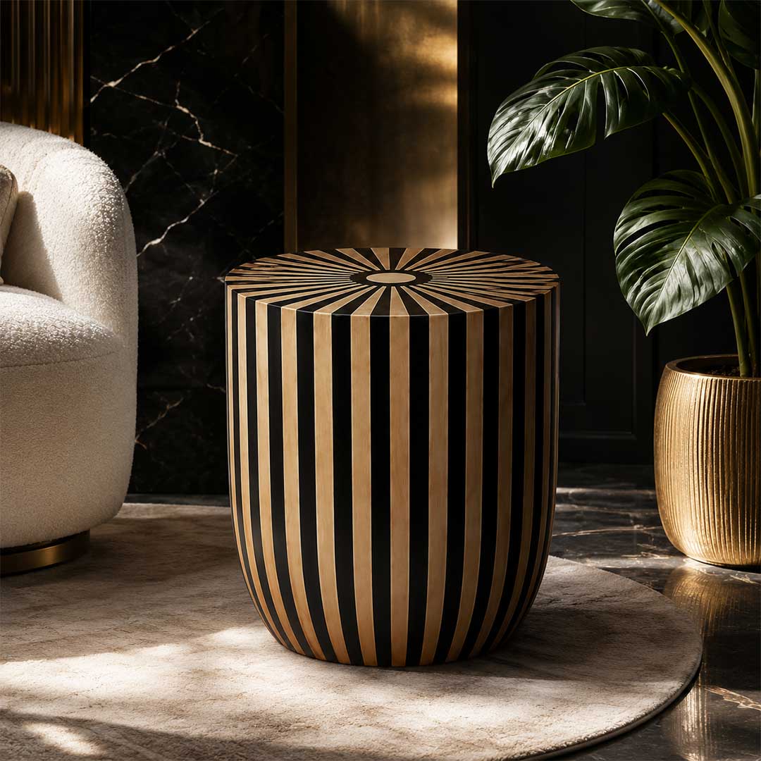 Radial Sunburst Striped Drum Side Table
