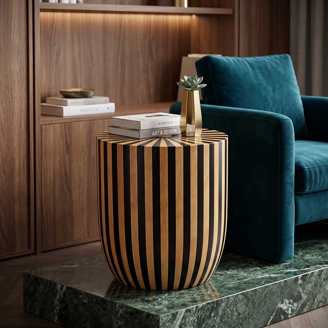 Radial Sunburst Striped Drum Side Table